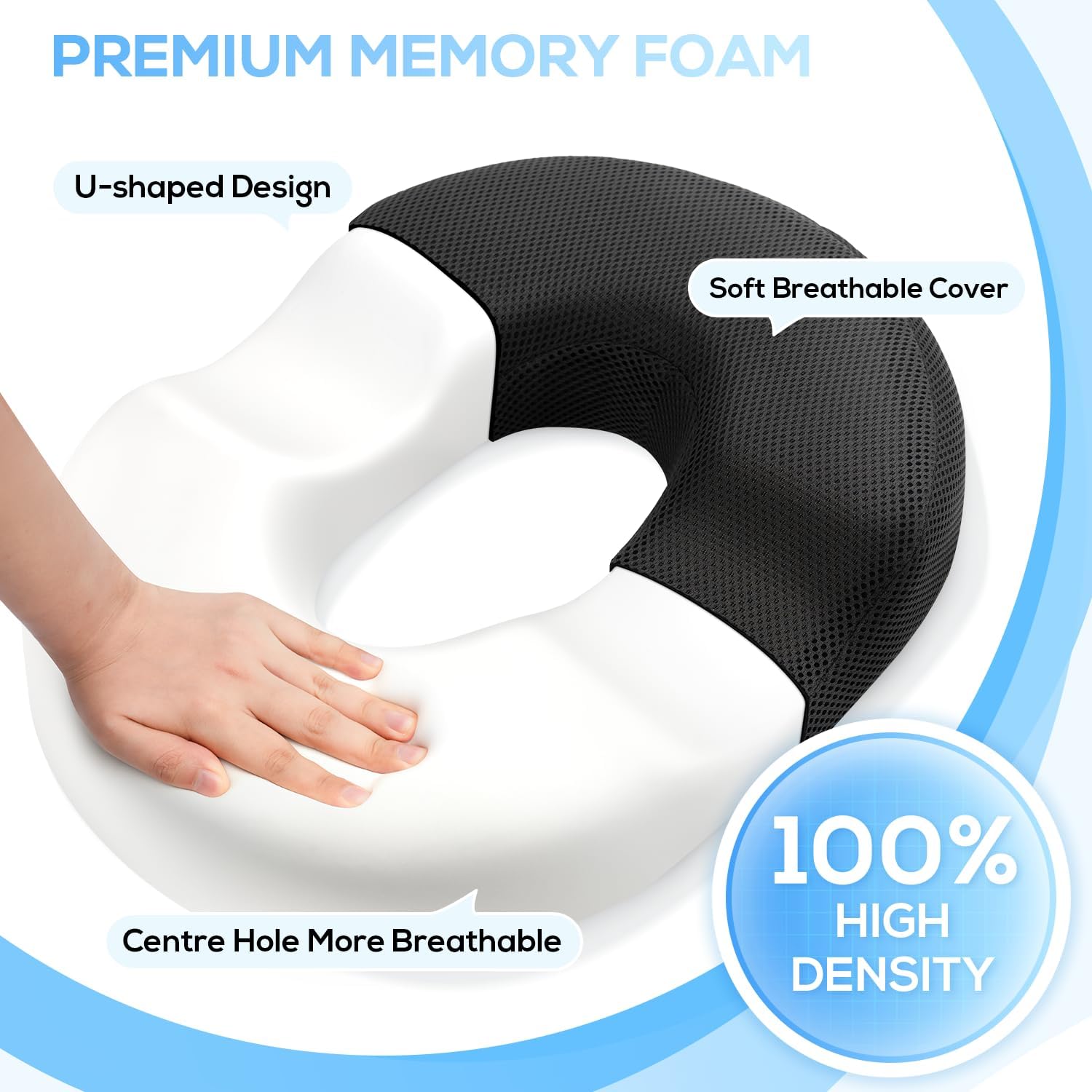 Donut Pillow Seat Cushion,Donut Chair Cushions for Postpartum Pregnancy & Hemorrhoids,Tailbone Pain Relief Cushion,Memory Foam Lifting Cushions for Office&Home Chairs (Black) - Image 2